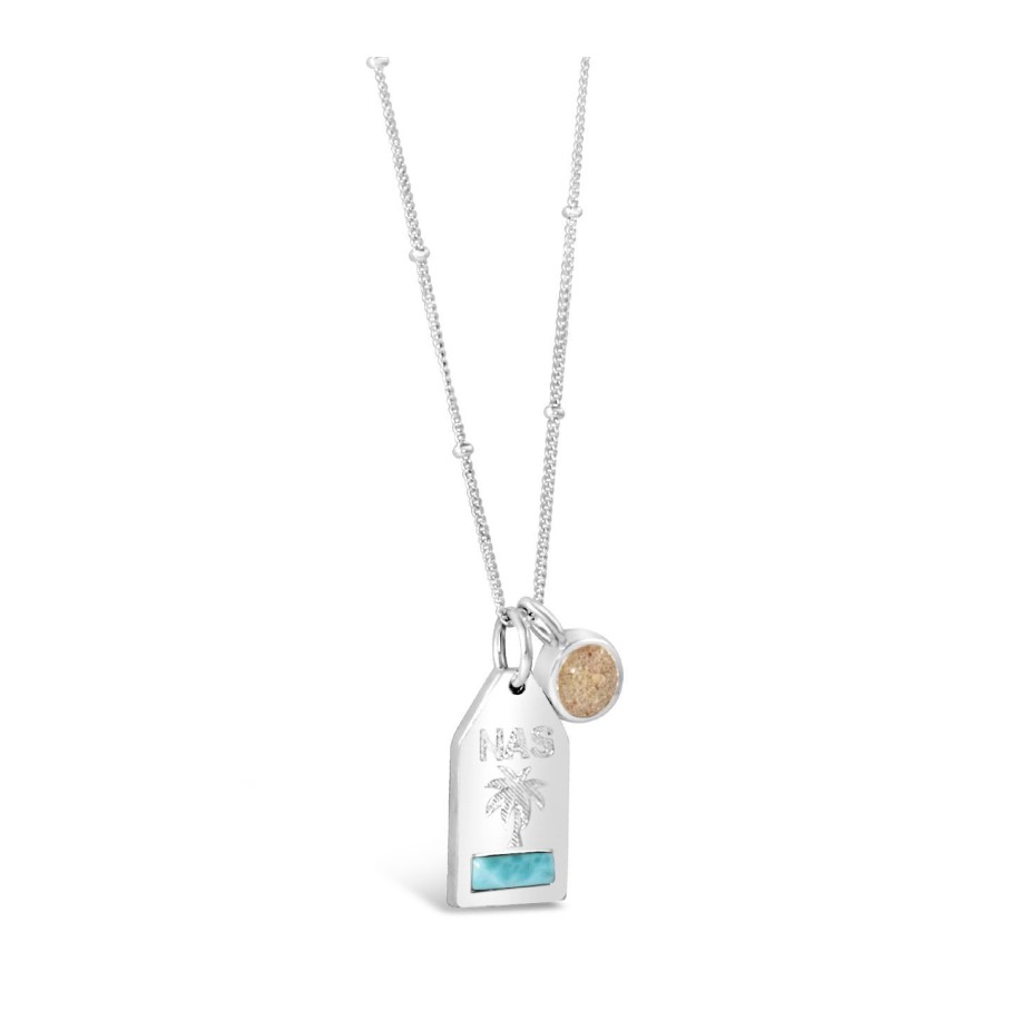 Jewelry Dune Jewelry | Voyager Rooftop Tag Necklace Larimar And Sand With Engraving