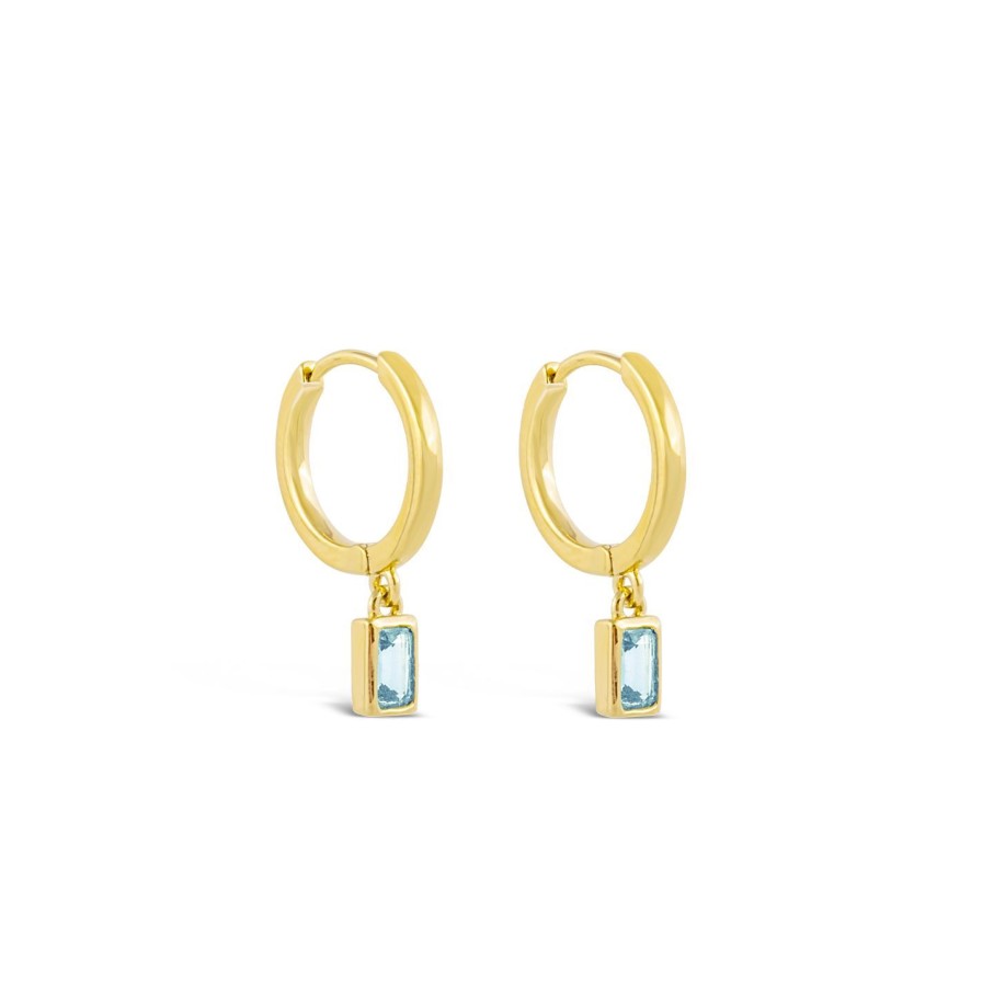 Jewelry Dune Jewelry | Aquamarine Baguette Hoop Earrings By Camille Kostek - 14K Gold Vermeil