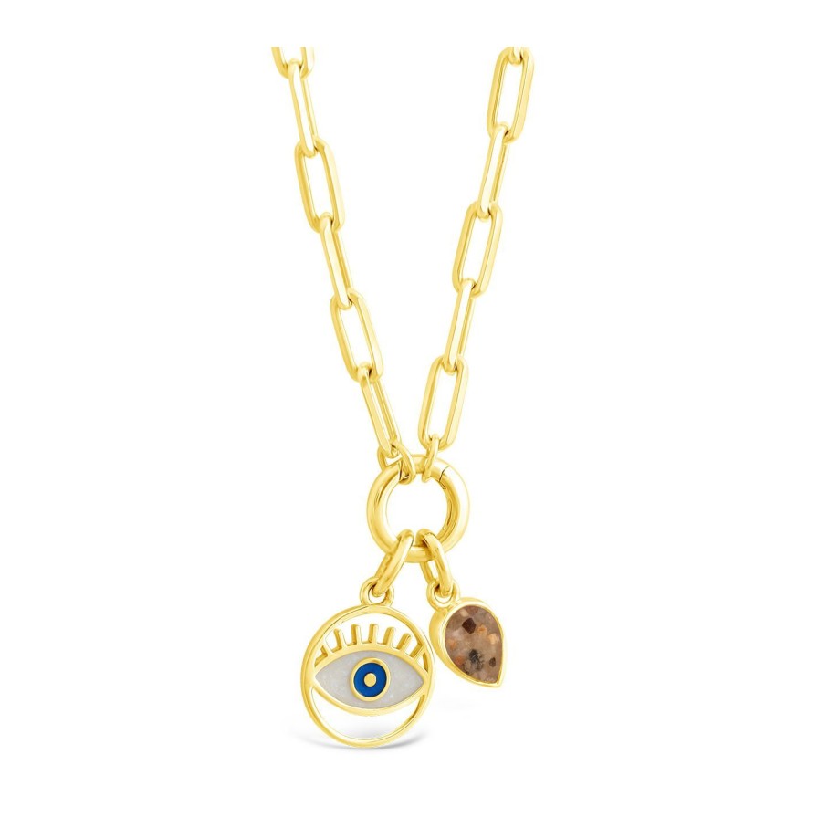 Jewelry Dune Jewelry | Travel Treasures Evil Eye Custom Charm Holder Necklace Set - 14K Gold Vermeil