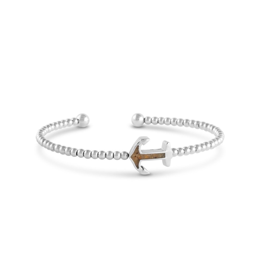 Jewelry Dune Jewelry | Beaded Cuff Bracelet - Anchor - Silver