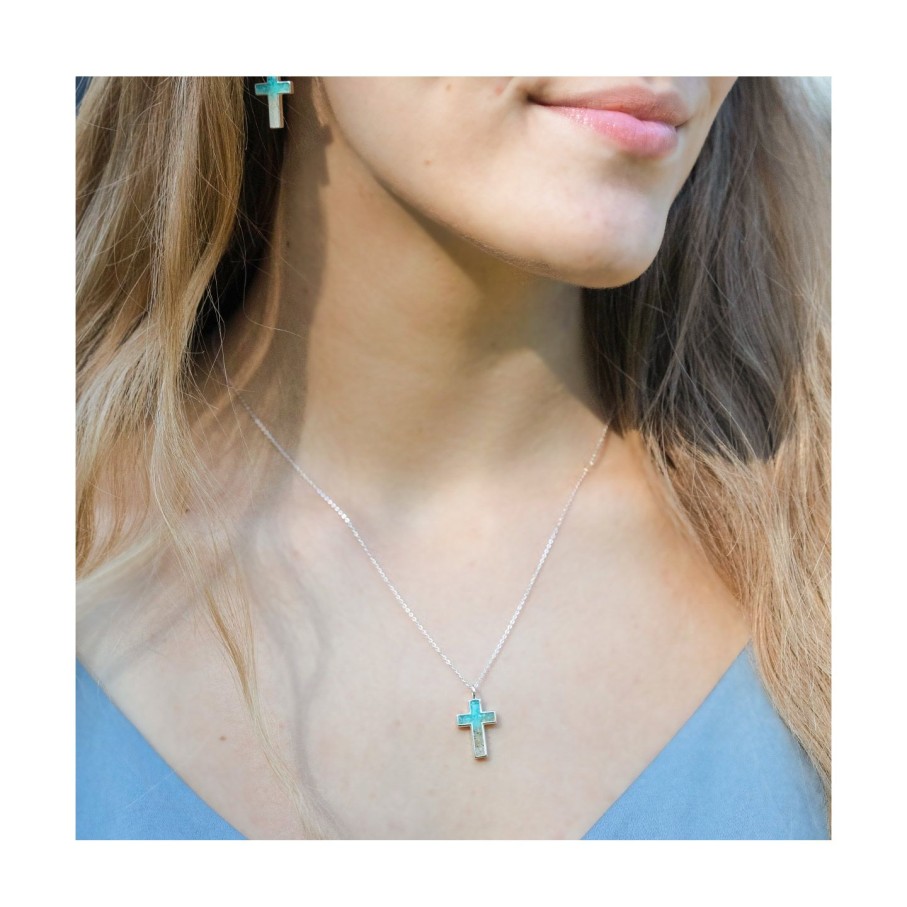 Jewelry Dune Jewelry | Cross Necklace - Turquoise Gradient