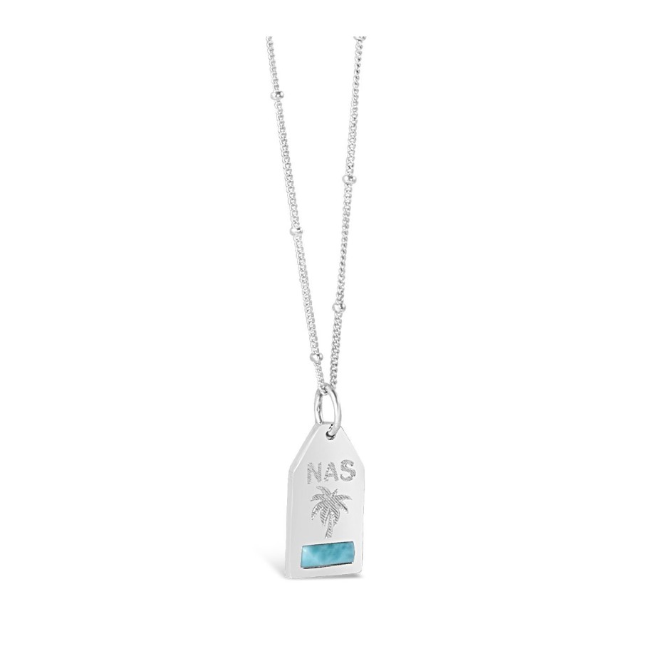 Jewelry Dune Jewelry | Voyager Rooftop Tag Necklace Larimar With Engraving