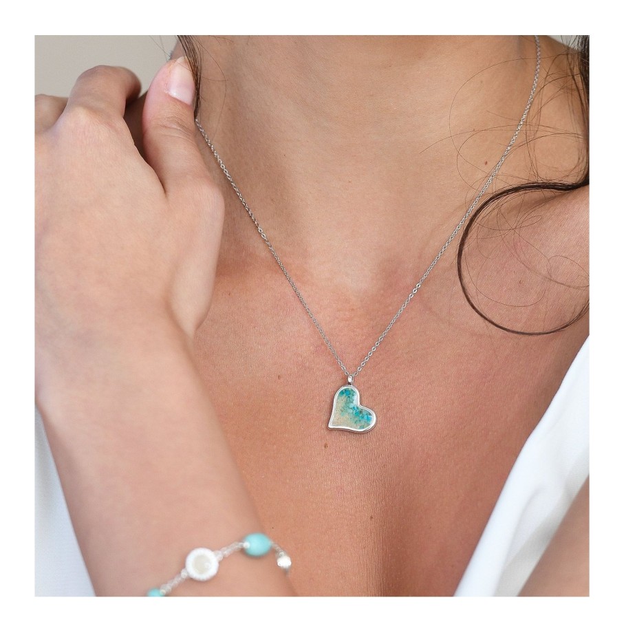 Jewelry Dune Jewelry | Tilted Heart Necklace - Turquoise Gradient